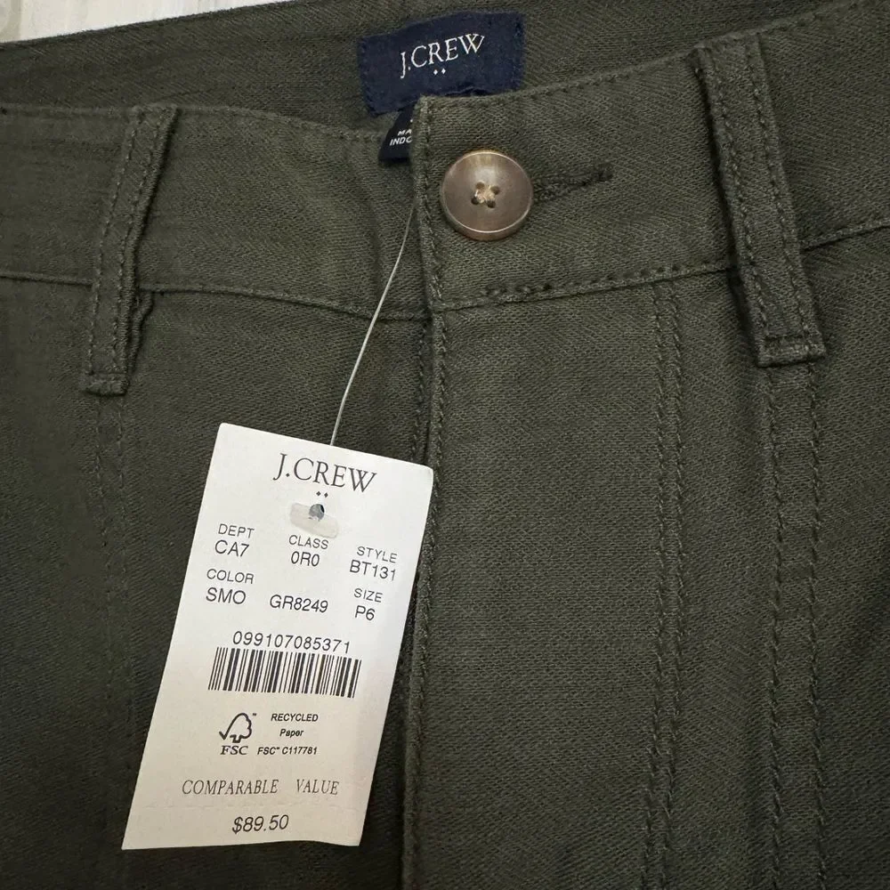 J.Crew Women’s Pants Style BT131 FA23 | Size P6 | 100% Cotton | Army Green | NWT